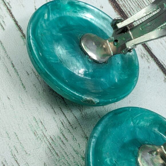 Vintage Clip On Earrings - Aqua-ish Stamped Western Germany - Picture 4 of 6
